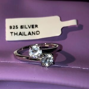Sterling Silver Round CZ 2-Stone Bypass Ring
